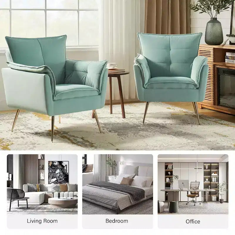 Set di 2 Poltrone Moderne in Velluto Jonat con Gambe in Metallo per Camera da Letto e Soggiorno | ART OF LIVING DESIGNS