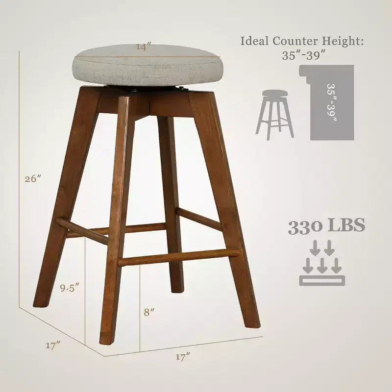 Costway Set di 2 Sgabelli da Bar Girevoli, Sedie Alte da Bancone Imbottite con Gambe in Legno di Gomma