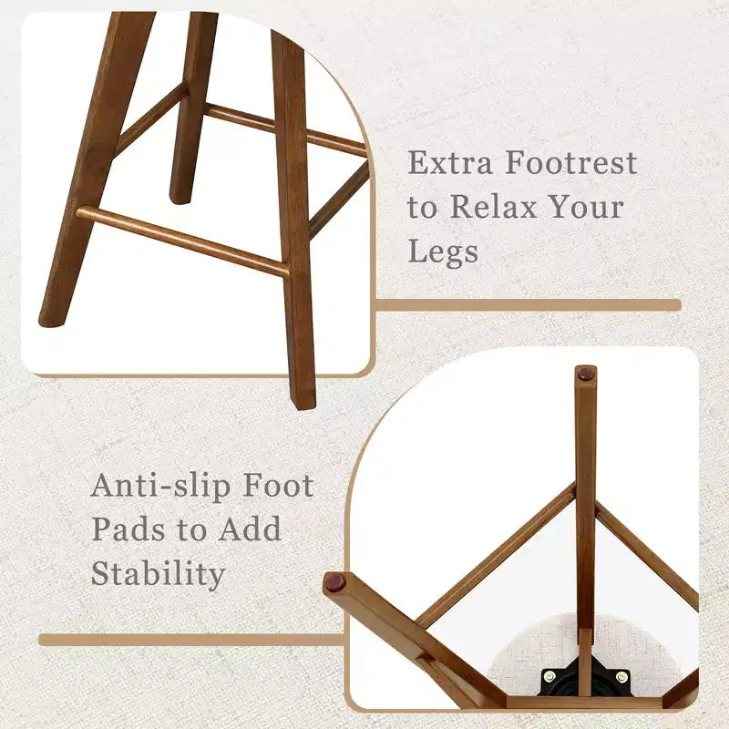 Costway Set di 2 Sgabelli da Bar Girevoli, Sedie Alte da Bancone Imbottite con Gambe in Legno di Gomma