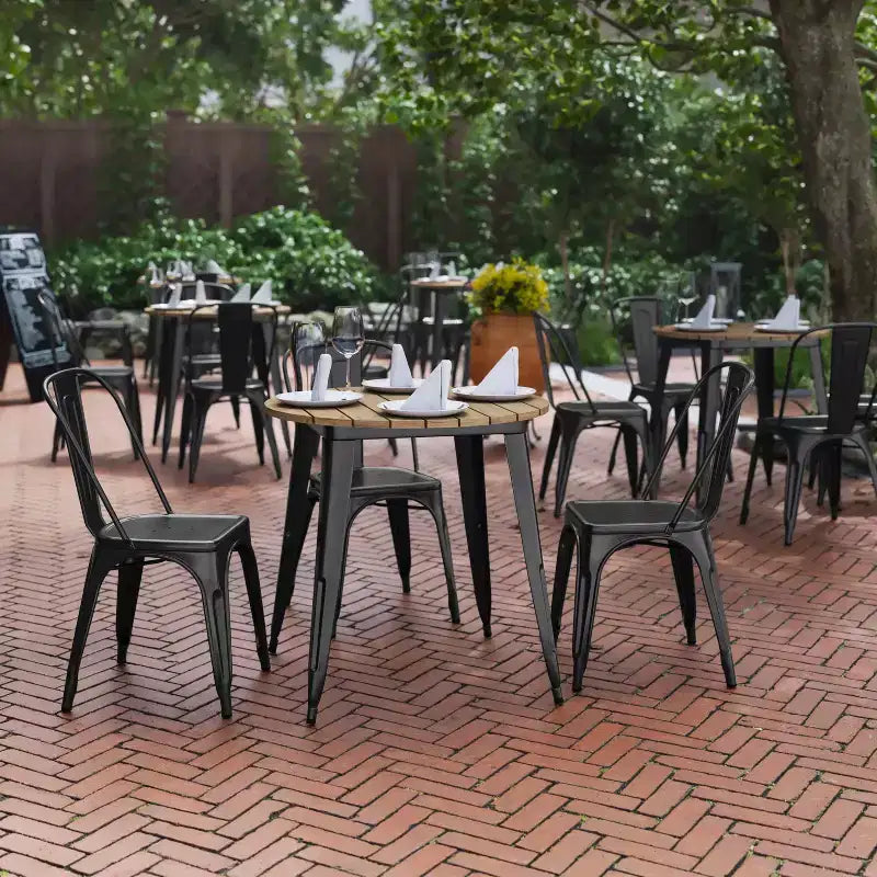 Flash Furniture Declan, Tavolo da Pranzo per Interni/Esterni per Uso Commerciale, Piano Rotondo in Poliresina per Tutte le Stagioni da 76 cm con Base in Acciaio