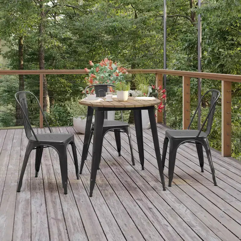 Flash Furniture Declan, Tavolo da Pranzo per Interni/Esterni per Uso Commerciale, Piano Rotondo in Poliresina per Tutte le Stagioni da 76 cm con Base in Acciaio