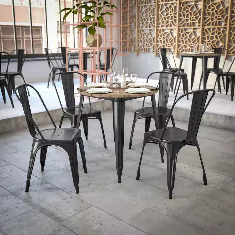 Flash Furniture Declan, Tavolo da Pranzo per Interni/Esterni per Uso Commerciale, Piano Rotondo in Poliresina per Tutte le Stagioni da 76 cm con Base in Acciaio