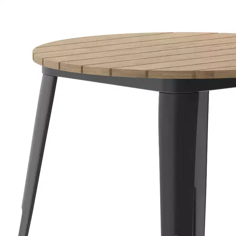 Flash Furniture Declan, Tavolo da Pranzo per Interni/Esterni per Uso Commerciale, Piano Rotondo in Poliresina per Tutte le Stagioni da 76 cm con Base in Acciaio