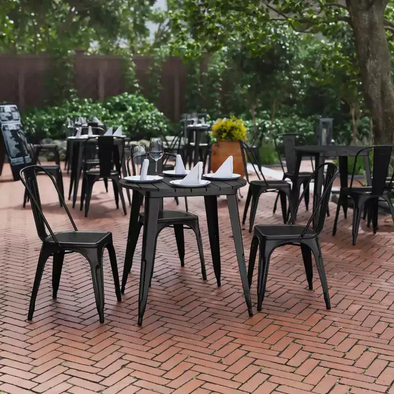 Flash Furniture Declan, Tavolo da Pranzo per Interni/Esterni per Uso Commerciale, Piano Rotondo in Poliresina per Tutte le Stagioni da 76 cm con Base in Acciaio