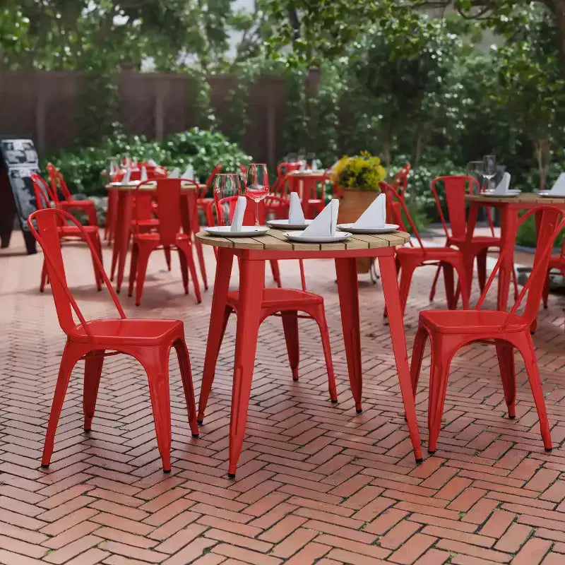 Flash Furniture Declan, Tavolo da Pranzo per Interni/Esterni per Uso Commerciale, Piano Rotondo in Poliresina per Tutte le Stagioni da 76 cm con Base in Acciaio