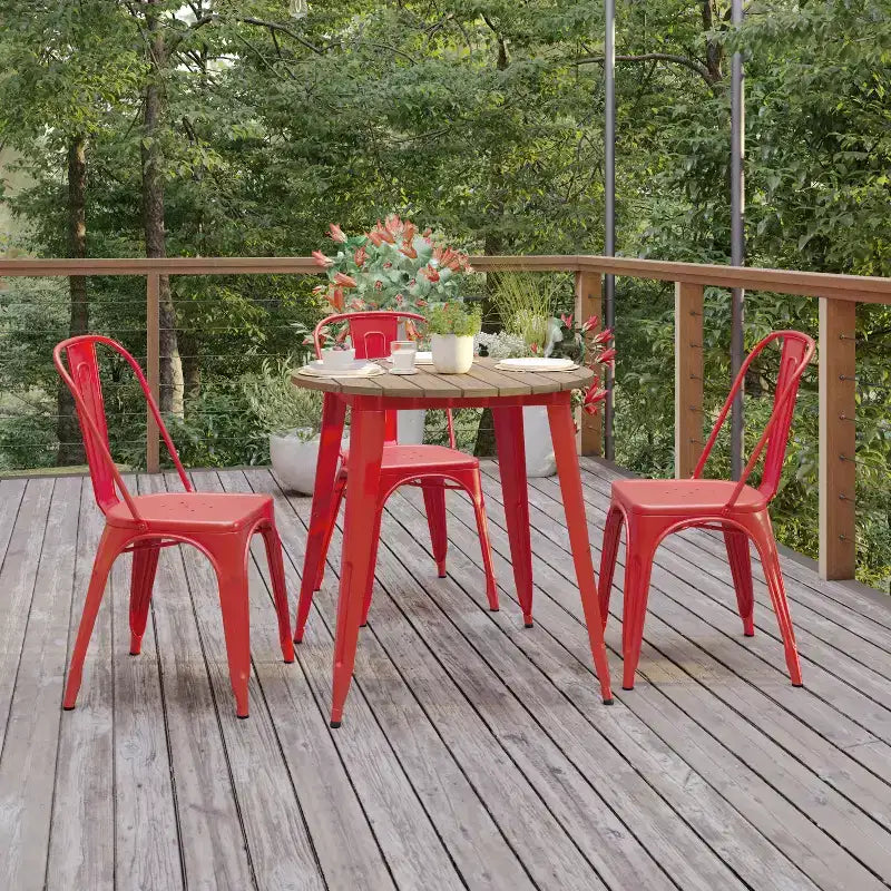 Flash Furniture Declan, Tavolo da Pranzo per Interni/Esterni per Uso Commerciale, Piano Rotondo in Poliresina per Tutte le Stagioni da 76 cm con Base in Acciaio