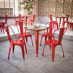 Flash Furniture Declan, Tavolo da Pranzo per Interni/Esterni per Uso Commerciale, Piano Rotondo in Poliresina per Tutte le Stagioni da 76 cm con Base in Acciaio