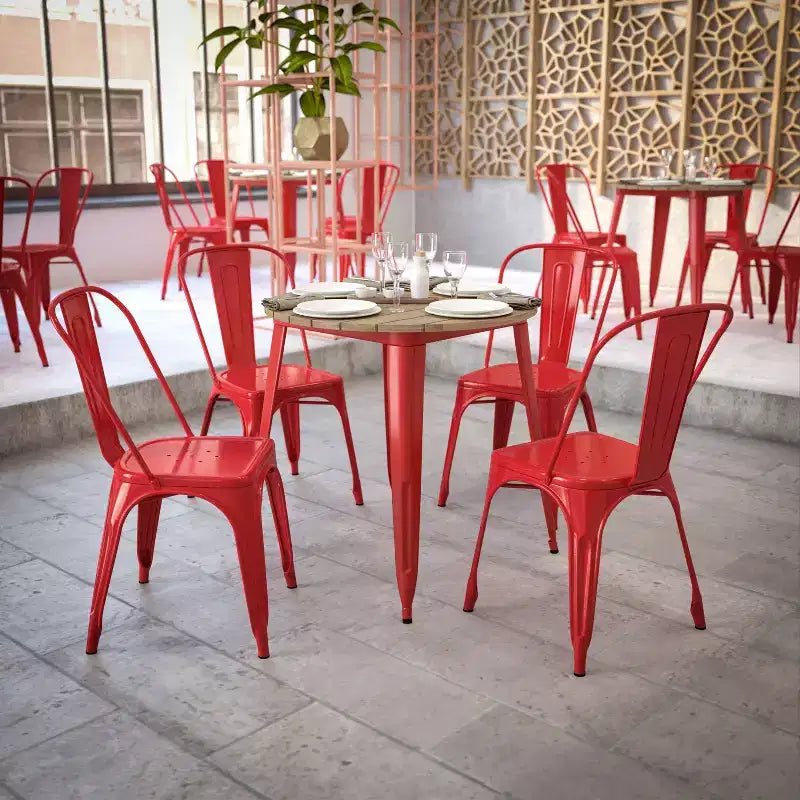 Flash Furniture Declan, Tavolo da Pranzo per Interni/Esterni per Uso Commerciale, Piano Rotondo in Poliresina per Tutte le Stagioni da 76 cm con Base in Acciaio