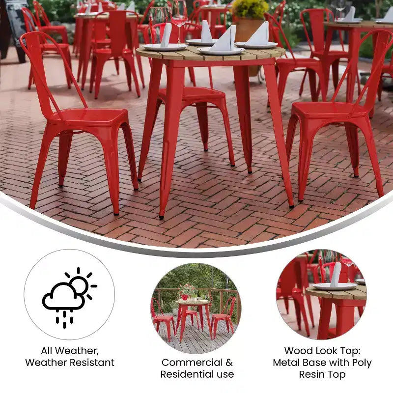 Flash Furniture Declan, Tavolo da Pranzo per Interni/Esterni per Uso Commerciale, Piano Rotondo in Poliresina per Tutte le Stagioni da 76 cm con Base in Acciaio