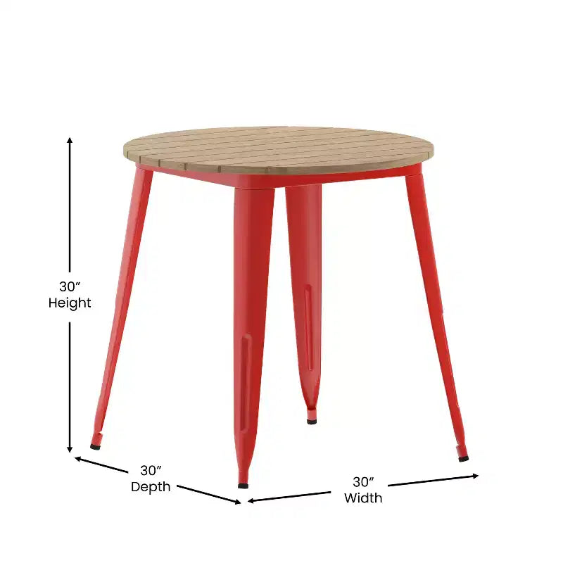 Flash Furniture Declan, Tavolo da Pranzo per Interni/Esterni per Uso Commerciale, Piano Rotondo in Poliresina per Tutte le Stagioni da 76 cm con Base in Acciaio