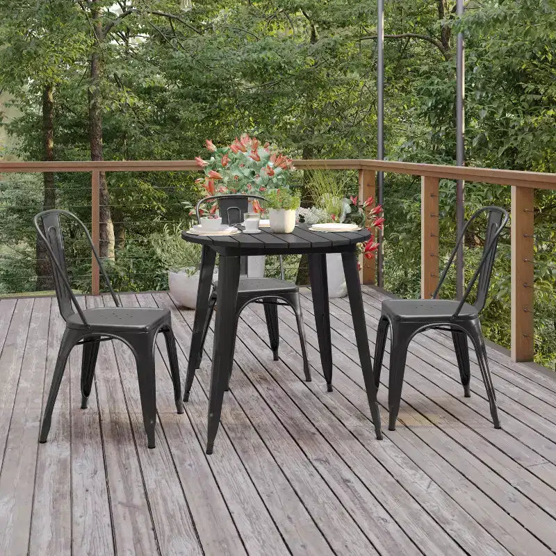 Flash Furniture Declan, Tavolo da Pranzo per Interni/Esterni per Uso Commerciale, Piano Rotondo in Poliresina per Tutte le Stagioni da 76 cm con Base in Acciaio