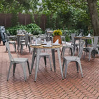 Flash Furniture Declan, Tavolo da Pranzo per Interni/Esterni per Uso Commerciale, Piano Rotondo in Poliresina per Tutte le Stagioni da 76 cm con Base in Acciaio