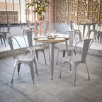 Flash Furniture Declan, Tavolo da Pranzo per Interni/Esterni per Uso Commerciale, Piano Rotondo in Poliresina per Tutte le Stagioni da 76 cm con Base in Acciaio