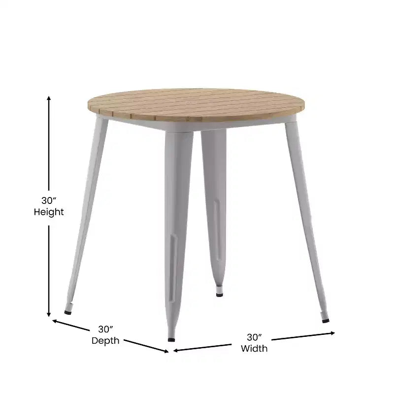 Flash Furniture Declan, Tavolo da Pranzo per Interni/Esterni per Uso Commerciale, Piano Rotondo in Poliresina per Tutte le Stagioni da 76 cm con Base in Acciaio