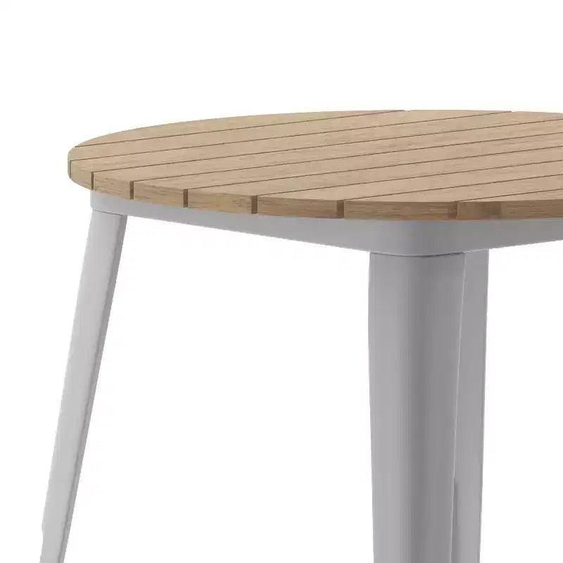 Flash Furniture Declan, Tavolo da Pranzo per Interni/Esterni per Uso Commerciale, Piano Rotondo in Poliresina per Tutte le Stagioni da 76 cm con Base in Acciaio