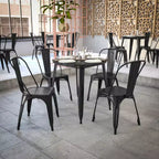 Flash Furniture Declan, Tavolo da Pranzo per Interni/Esterni per Uso Commerciale, Piano Rotondo in Poliresina per Tutte le Stagioni da 76 cm con Base in Acciaio