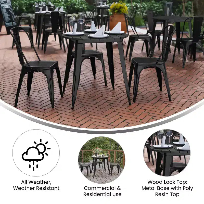 Flash Furniture Declan, Tavolo da Pranzo per Interni/Esterni per Uso Commerciale, Piano Rotondo in Poliresina per Tutte le Stagioni da 76 cm con Base in Acciaio
