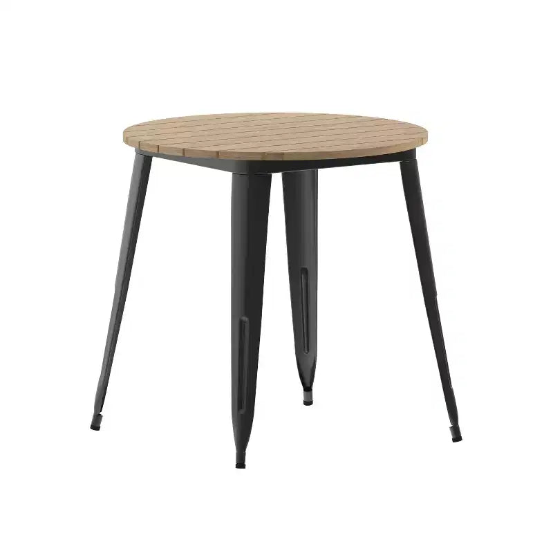 Flash Furniture Declan, Tavolo da Pranzo per Interni/Esterni per Uso Commerciale, Piano Rotondo in Poliresina per Tutte le Stagioni da 76 cm con Base in Acciaio