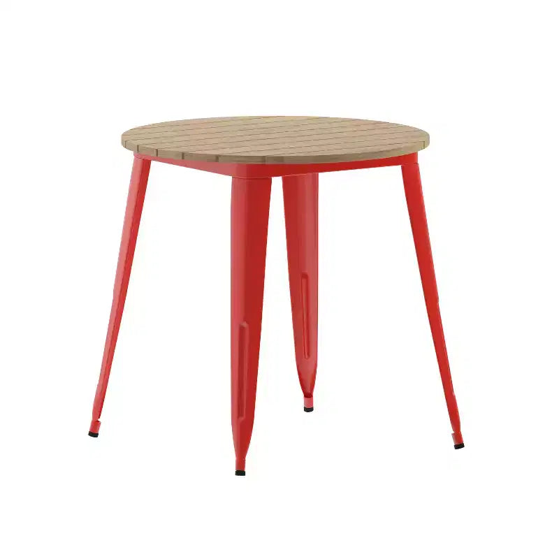 Flash Furniture Declan, Tavolo da Pranzo per Interni/Esterni per Uso Commerciale, Piano Rotondo in Poliresina per Tutte le Stagioni da 76 cm con Base in Acciaio