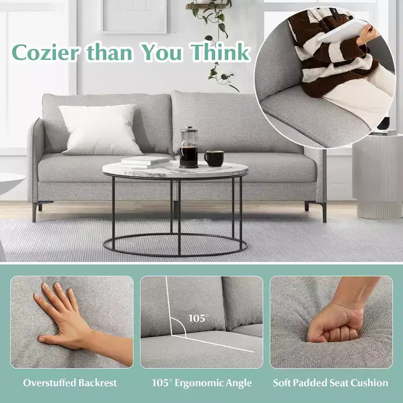 Costway Divano a 2 Posti Moderno 76'' per Soggiorno Appartamento Dormitorio con Gambe in Metallo Grigio