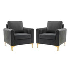 Set di 2 Poltrone Club Imbottite Moderne Iapygia con Piedini in Metallo per Camera da Letto | ART OF LIVING DESIGNS
