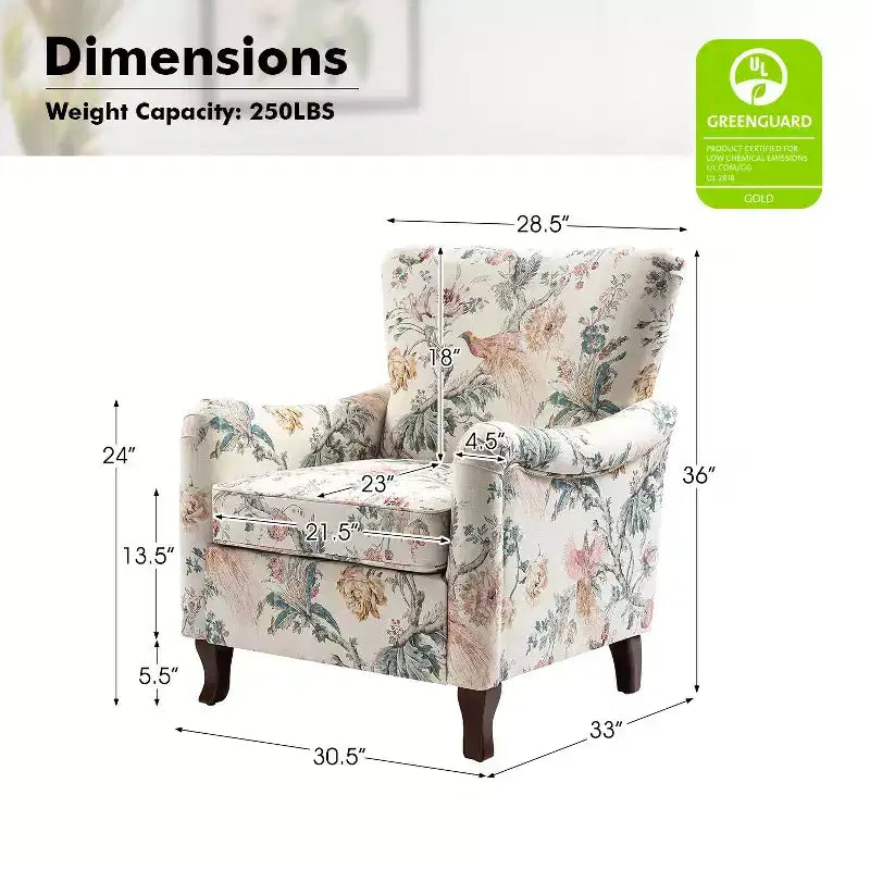 Poltrona Vincent imbottita in legno con motivo in tessuto e design a orecchioni per camera da letto | ART OF LIVING DESIGNS