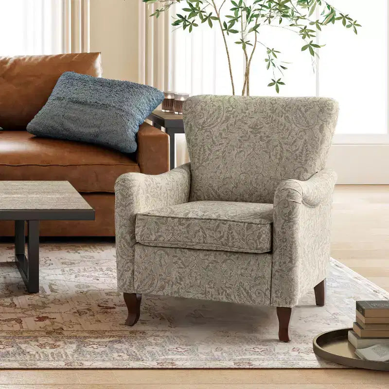 Poltrona Vincent imbottita in legno con motivo in tessuto e design a orecchioni per camera da letto | ART OF LIVING DESIGNS