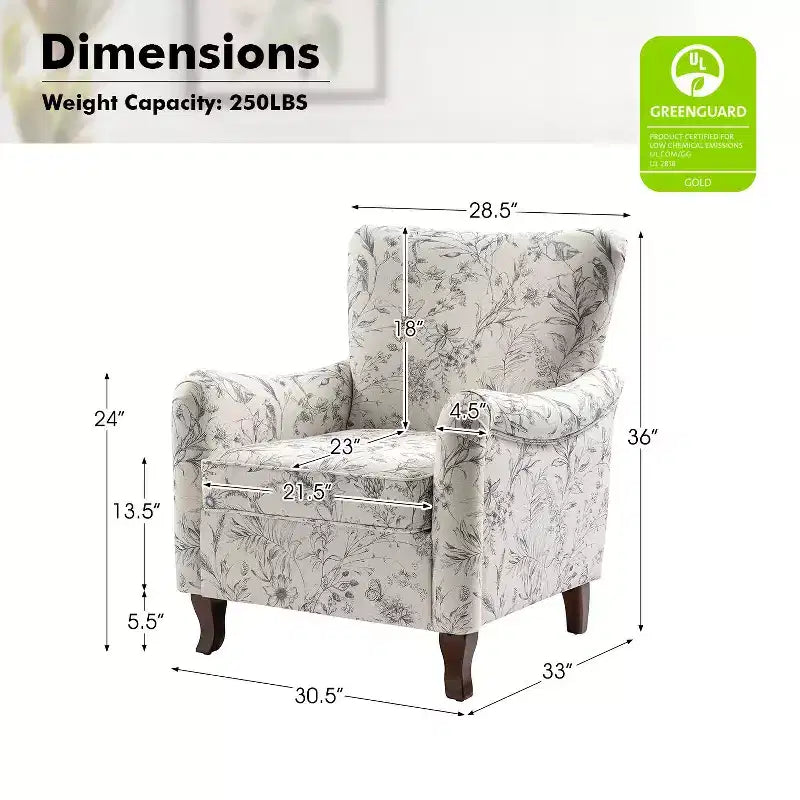 Poltrona Vincent imbottita in legno con motivo in tessuto e design a orecchioni per camera da letto | ART OF LIVING DESIGNS
