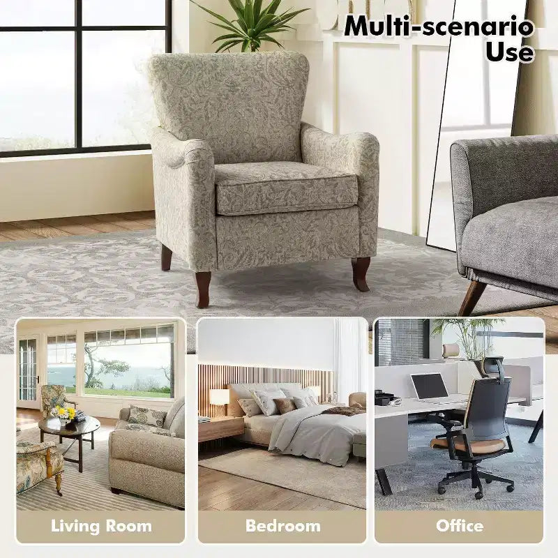 Poltrona Vincent imbottita in legno con motivo in tessuto e design a orecchioni per camera da letto | ART OF LIVING DESIGNS