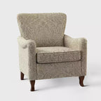Poltrona Vincent imbottita in legno con motivo in tessuto e design a orecchioni per camera da letto | ART OF LIVING DESIGNS