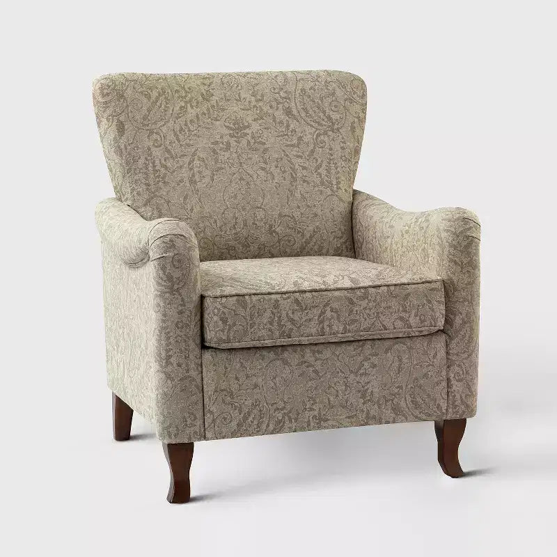 Poltrona Vincent imbottita in legno con motivo in tessuto e design a orecchioni per camera da letto | ART OF LIVING DESIGNS