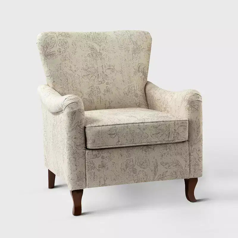 Poltrona Vincent imbottita in legno con motivo in tessuto e design a orecchioni per camera da letto | ART OF LIVING DESIGNS