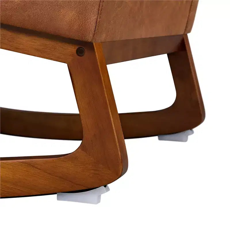 Poltrona a dondolo Yaheetech in similpelle con gambe in legno di gomma, marrone