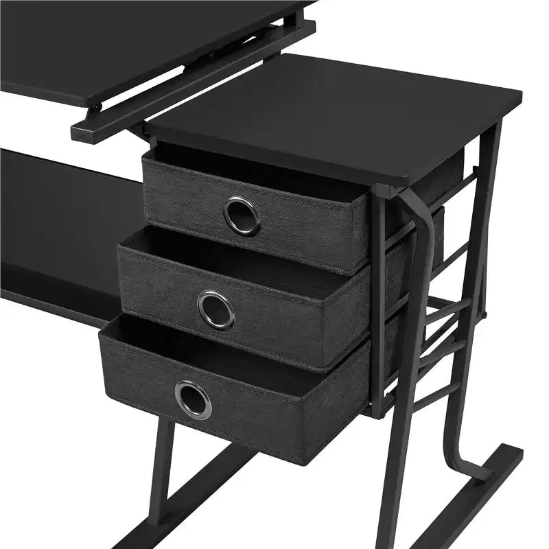Yaheetech Tavolo da Disegno Regolabile e Set Sgabello Nero