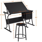 Yaheetech Tavolo da Disegno Regolabile e Set Sgabello Nero