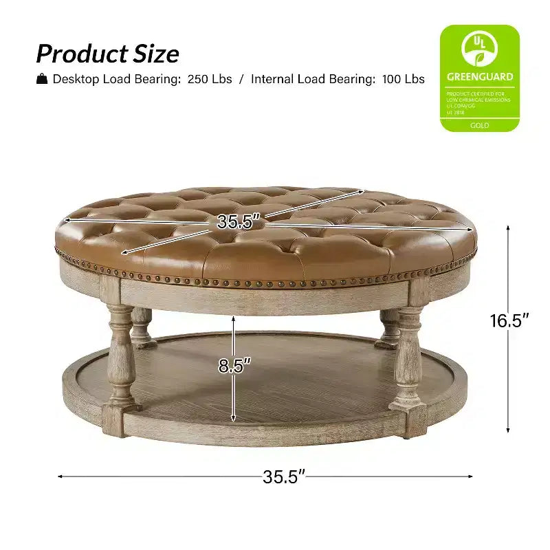 Pouf rotondo Chloe in pelle vegana con contenitore e borchie | ART OF LIVING DESIGNS