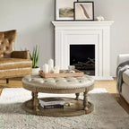 Pouf rotondo Chloe in pelle vegana con contenitore e borchie | ART OF LIVING DESIGNS