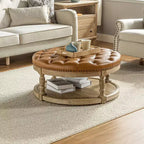 Pouf rotondo Chloe in pelle vegana con contenitore e borchie | ART OF LIVING DESIGNS