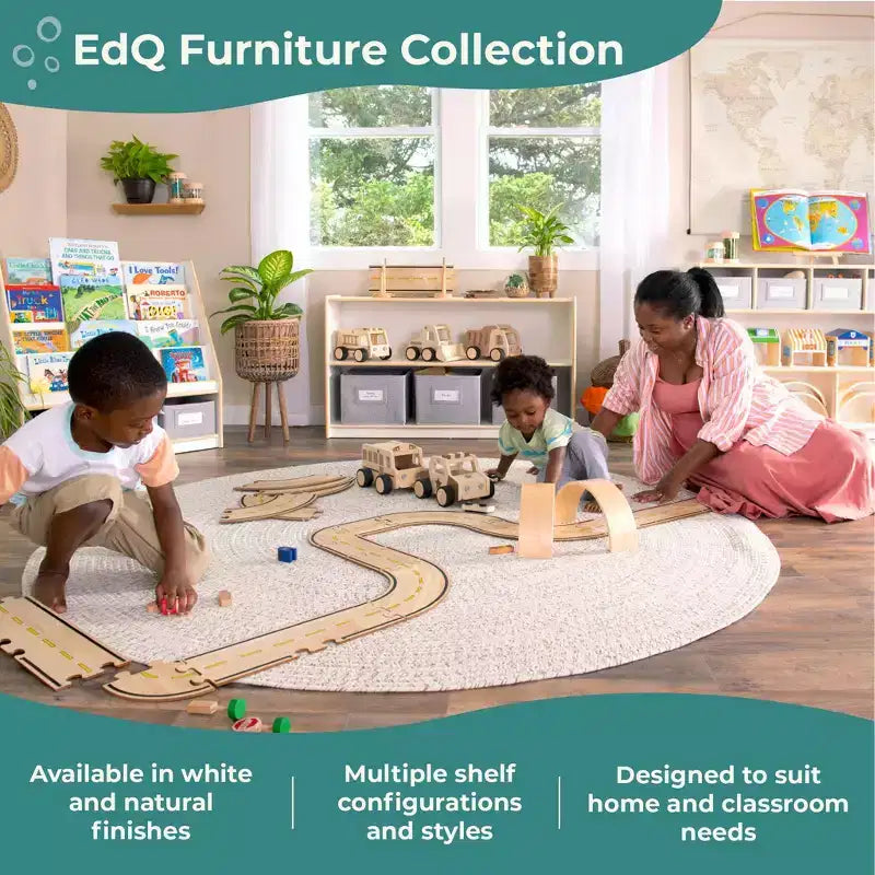 Guidecraft EdQ Scaffale e Cesta Portatutto: Scaffale in legno multiuso per bambini con contenitore per giocattoli, per camerette e aule