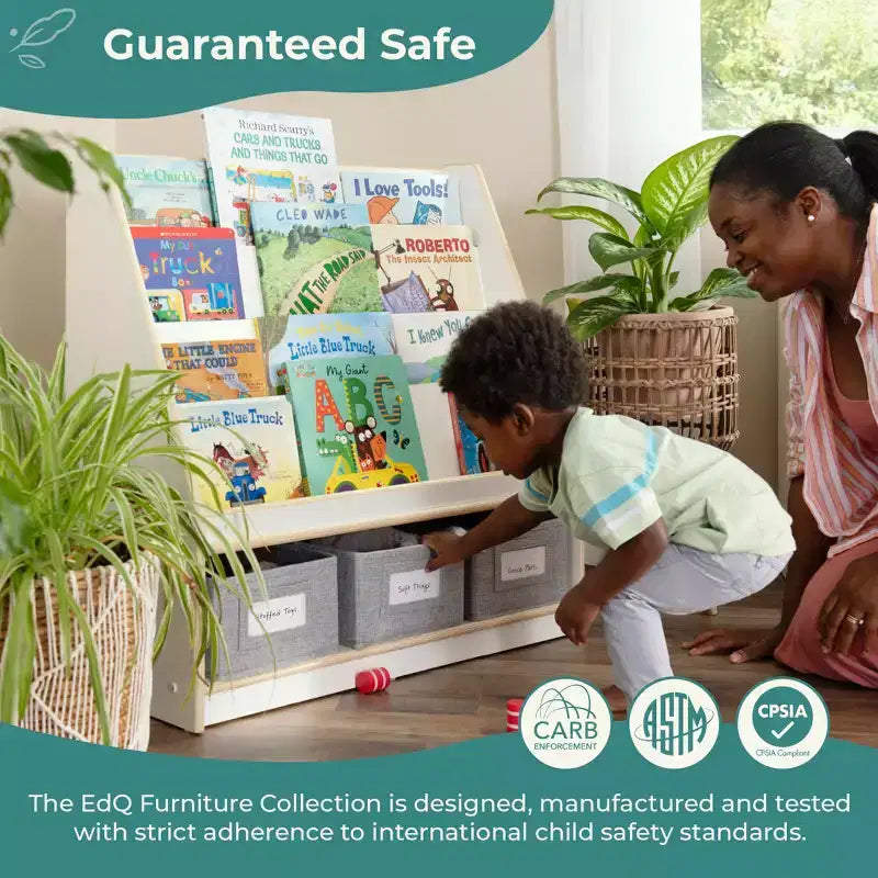 Guidecraft EdQ Scaffale e Cesta Portatutto: Scaffale in legno multiuso per bambini con contenitore per giocattoli, per camerette e aule