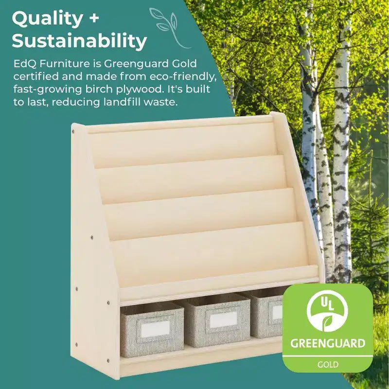 Guidecraft EdQ Scaffale e Cesta Portatutto: Scaffale in legno multiuso per bambini con contenitore per giocattoli, per camerette e aule