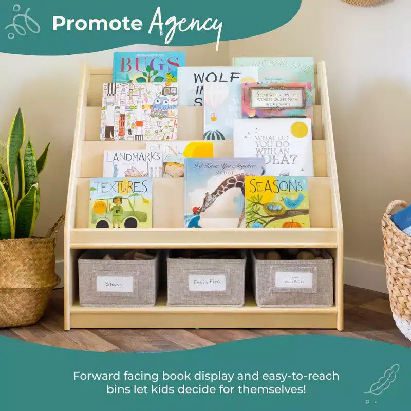 Guidecraft EdQ Scaffale e Cesta Portatutto: Scaffale in legno multiuso per bambini con contenitore per giocattoli, per camerette e aule