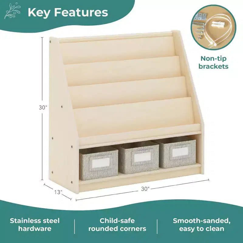 Guidecraft EdQ Scaffale e Cesta Portatutto: Scaffale in legno multiuso per bambini con contenitore per giocattoli, per camerette e aule