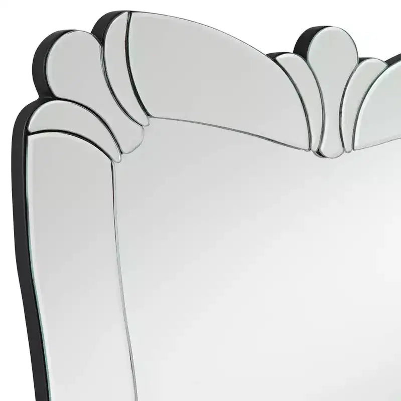 Specchio da parete decorativo rettangolare Fabrina di Possini Euro Design, moderno con bordo smussato, cornice a specchio in vetro a forma di fiore, 66 cm di larghezza per bagno o camera da letto