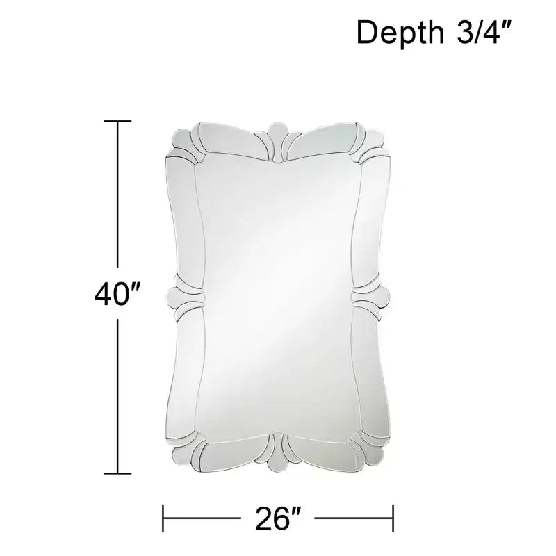 Specchio da parete decorativo rettangolare Fabrina di Possini Euro Design, moderno con bordo smussato, cornice a specchio in vetro a forma di fiore, 66 cm di larghezza per bagno o camera da letto