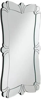 Specchio da parete decorativo rettangolare Fabrina di Possini Euro Design, moderno con bordo smussato, cornice a specchio in vetro a forma di fiore, 66 cm di larghezza per bagno o camera da letto
