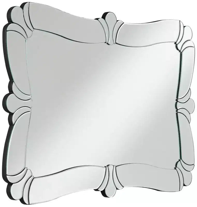 Specchio da parete decorativo rettangolare Fabrina di Possini Euro Design, moderno con bordo smussato, cornice a specchio in vetro a forma di fiore, 66 cm di larghezza per bagno o camera da letto