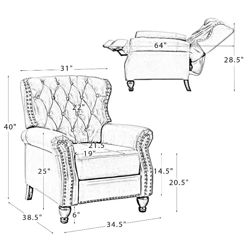 Poltrona reclinabile Justine Transitiona in legno con rivestimento in vera pelle e borchie per soggiorno e camera da letto | ART OF LIVING DESIGNS