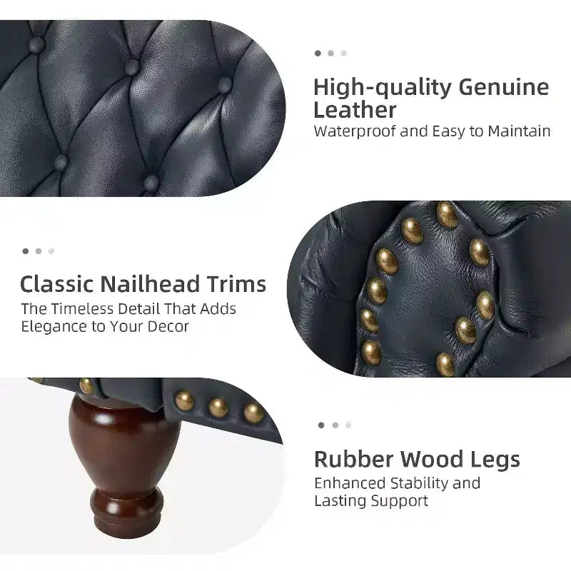 Poltrona reclinabile Justine Transitiona in legno con rivestimento in vera pelle e borchie per soggiorno e camera da letto | ART OF LIVING DESIGNS