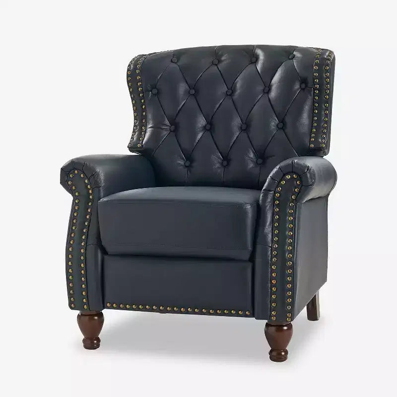 Poltrona reclinabile Justine Transitiona in legno con rivestimento in vera pelle e borchie per soggiorno e camera da letto | ART OF LIVING DESIGNS